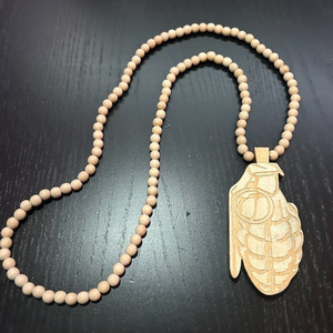 GoodWood NYC Grenade Necklace Wood Pendant Wooden Beaded‎
